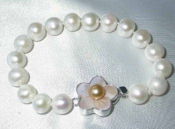 Grade AA 7.5"" 10mm white pearl &silver clasp bracelet