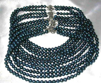 Wholesale 5 pcs 6-7mm dark blue round pearl necklace