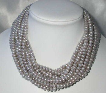 Wholesale 5 pcs 16"" 6-7mm gray pearl necklace