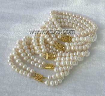 Wholesale 5 pieces 6-7mm double white pearl bracelet