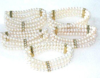 Wholesale 5 pieces beauty 6-7mm 3-rows white pearl bracelet