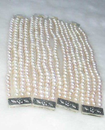Wholesale 4 pcs. 7.5"" white pearl silver clasp bracelet