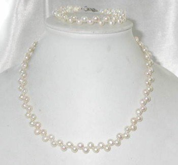Wholesale 5 sets 6-7mm white button pearl necklace