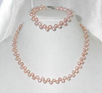 Wholesale 5 sets 5-6mm pink button pearl necklace