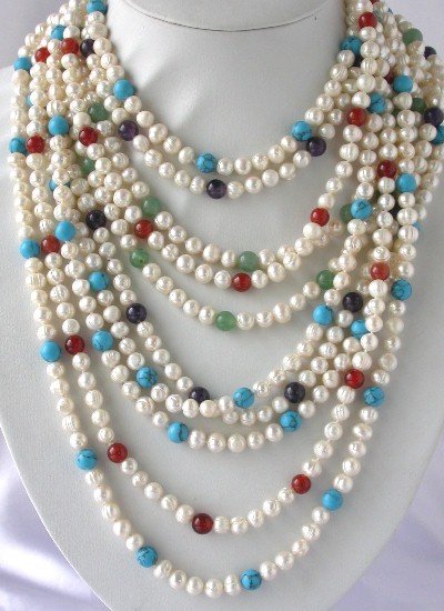 Wholesale 5 pcs 38"" white pearl jewel beads necklace