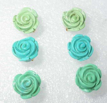 Wholesale 3 pairs 12mm natural carved rose turquoise earrings