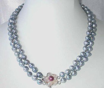 Barpque 17""-18"" 7.5-8mm gray sea pearl shell clasp