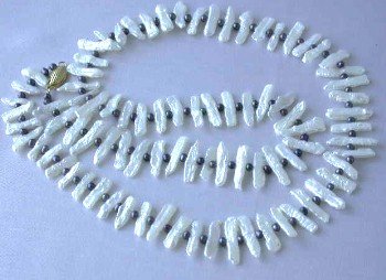 24"" 5*20mm white biwa black pearl necklace
