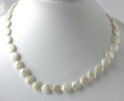 Graceful 16""10mm white coin biwa pearl necklace