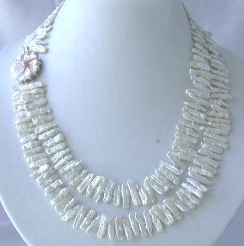 18""-19"" 5*20mm white biwa pearl shell clasp