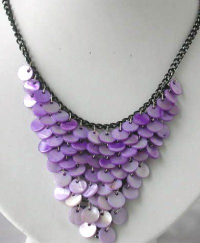 10mm purple shell black chain necklace