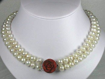 17""-18"" brand new 10-11mm white pearl rose coral clasp