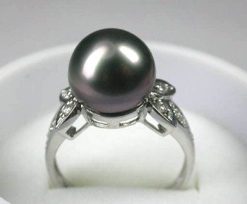 RARE 14K gold 7.5# 11.5mm blackTahitian pearl ring