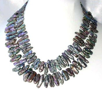 35"" 7*20mm peacock biwa pearl necklace