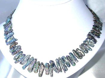 17"" 6*20mm peacock biwa pearl necklace