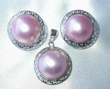 Brand New exquisite genuine 15mm pink mabe pearl set