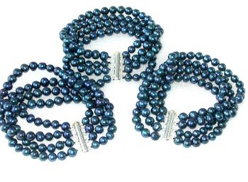 Wholesale 3 pcs A 4-rows dark blue pearl bracelet