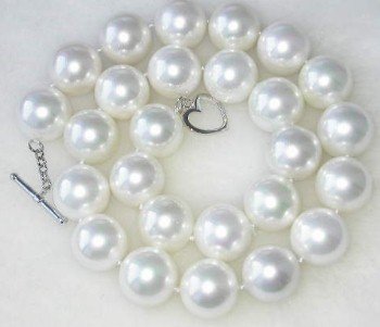 Exquisite 16mm white Sea Shell Pearl&silver clasp Necklace
