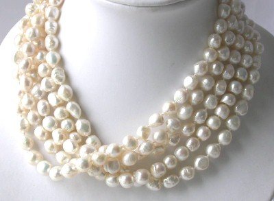 Wholesale 5 pcs baroque 10-11mm white pearl necklace