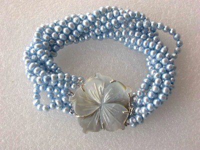 7.5"" 8-rows 4-5mm blue pearl shell clasp bracelet