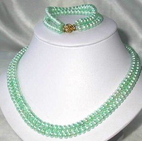9K 17""-18"" 6-7mm green pearl necklace bracelet set