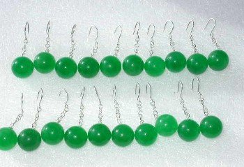 Wholesale 10 pairs AAA12mm green jade-S925 earrings