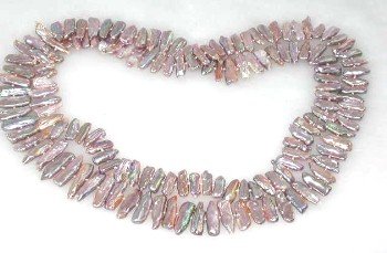35"" 5*20mm lavender biwa pearl necklace