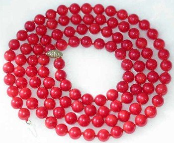 34"" 8mm red coral necklace 14K gold clasp