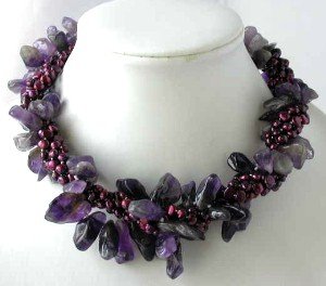 16"" 4-rows wine red pearl amethyst necklace