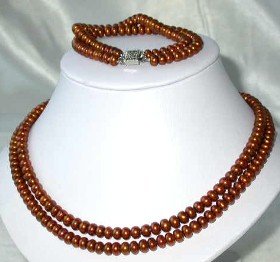 17""-18"" 6-7mm maroon pearl necklace bracelet set