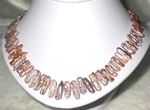 Beauty 17"" AA 5*20mm lavender biwa pearl necklace