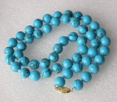 17"" 8mm blue turquoise round beads necklace