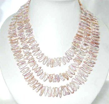 Long! 55"" 5*20mm pink biwa pearl necklace