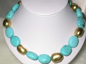 18"" 15*25mm turquoise-gild beads necklace