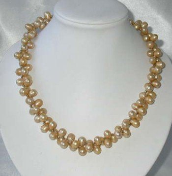 18"" double 8-9mm champagne pearl gild beads necklace