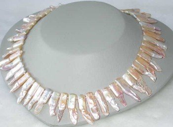 Graceful 16"" 8*22mm pink biwa pearl necklace