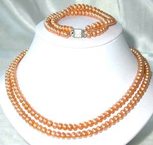 17""-18"" 6-7mm jacinth pearl necklace bracelet set