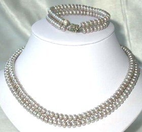 17""-18"" 6-7mm gray pearl necklace bracelet set