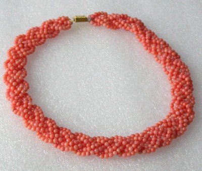 9k 16"" 6-strands pink round coral knotted necklace