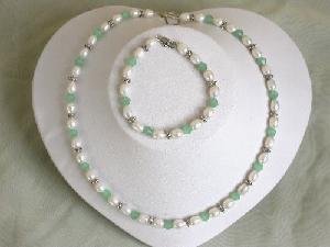 16'/7.5"" white freshwater Pearl&crystal Necklace set