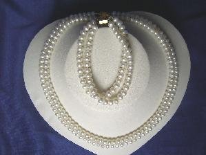 Beautiful! 16""-17"" 2rows 6.5mm white cultured FW Pearl necklace&