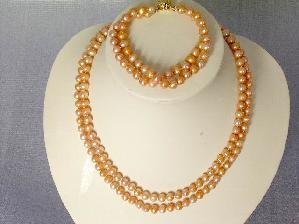 Beautiful! 16""-17"" 6.4mm pink cultured FW pearl necklace&matchin