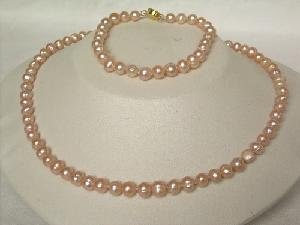 Beautiful! 16.5"" 5.5-6.5mm pink cultured FW pearl necklace&7"" br