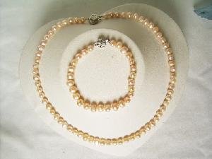 Beautiful! 17"" 5-6mm pink cultured FW pearl necklace&7"" bracelet