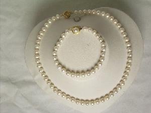 Beautiful! 17"" 6.5-7.5mm white cultured FW pearl necklace&7.5"" b