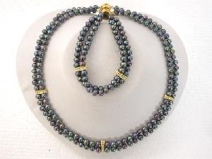 Beautiful! 17"" 6.5-7mm peacock red cultured FW Pearl&rhinestone