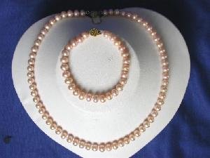 Beautiful! 17"" 7-8mm pink A cultured FW pearl necklace&matching