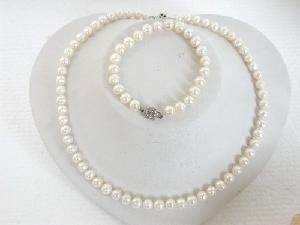 Beautiful! 17"" 7-8mm white round cultured FW pearl necklace&matc
