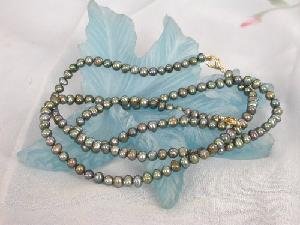 Beautiful! 23"" 5-6mm peacock green Pearl Necklace bracelet set