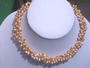 16"" 3 Rows pink freshwater pearl&yellow crystal necklace